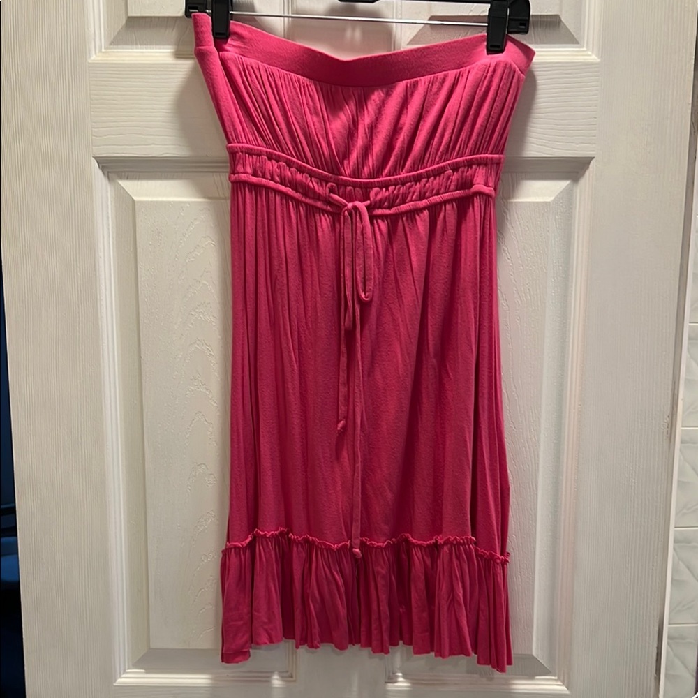 Pink Casual Strapless Tube Coverup Dress